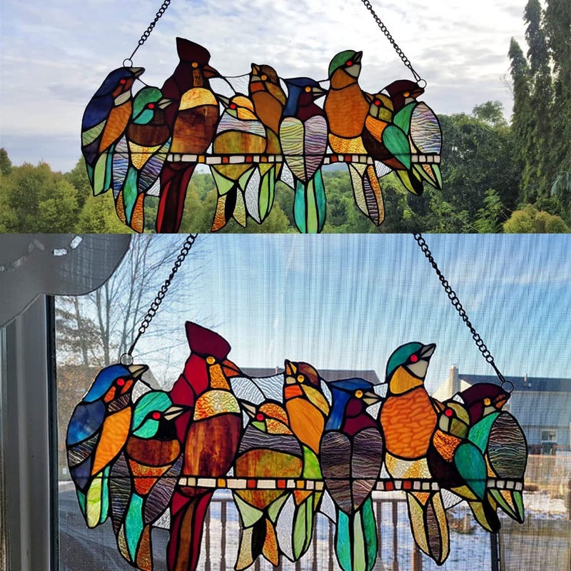 Capulina Mothers Day Stained Glass Birds Gifts Window Hangings 9 Multicolor Birds on a Wire Suncatcher Birds Lovers Gifts Decor for Home Office - Image 4